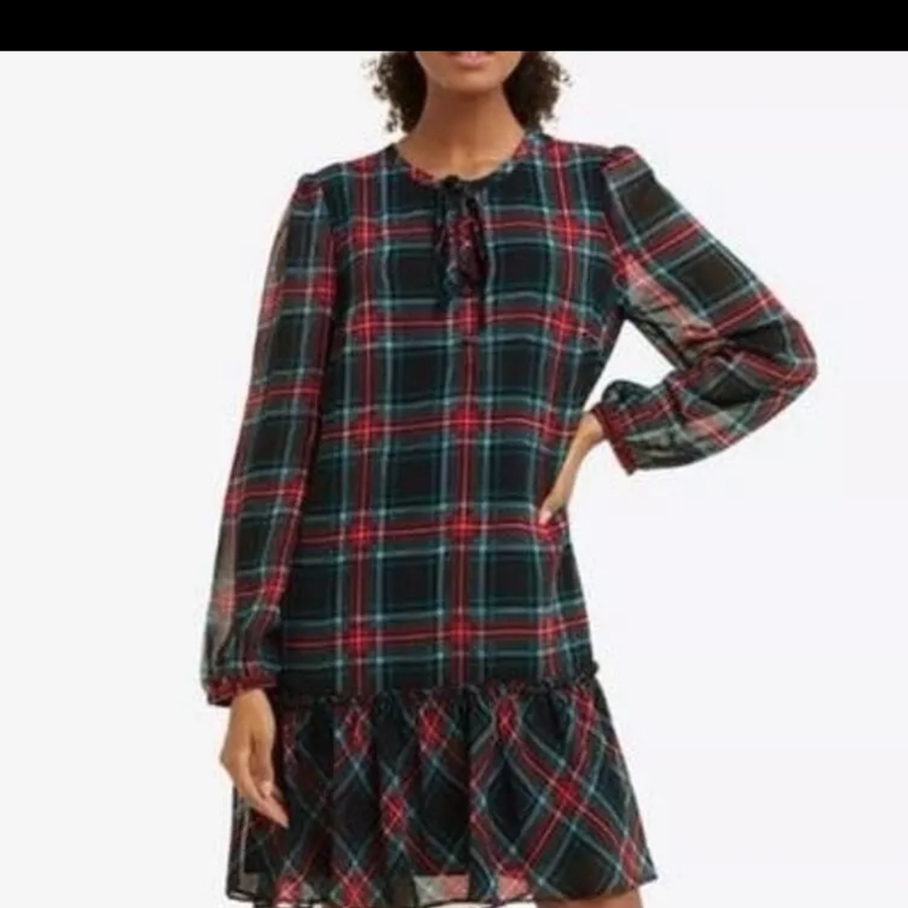 Draper James Tartan Dress Georgia Plaid Rosanne Long Sleeve Shift Dress